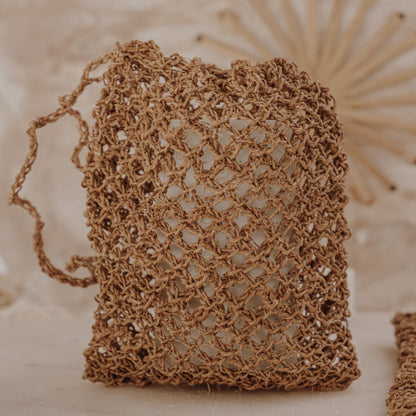 Handmade Natural Fiber Body Scrubber – Eco-Friendly Exfoliating Soap Brown Saver Pouch, Sustainable Shower & Bath Sponge (Copy)