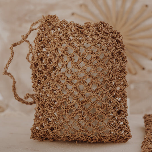 Handmade Natural Fiber Body Scrubber – Eco-Friendly Exfoliating Soap Brown Saver Pouch, Sustainable Shower & Bath Sponge (Copy)