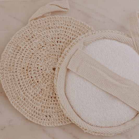 Eco-Friendly Body Scrubber with Towel – Natural Fiber Exfoliating Loofah Pad, Reusable Shower Sponge with Hand Strap