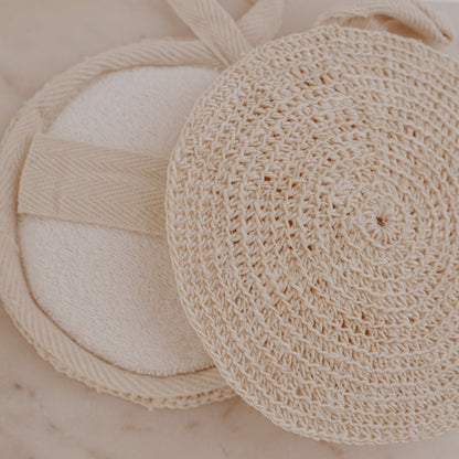 Eco-Friendly Body Scrubber with Towel – Natural Fiber Exfoliating Loofah Pad, Reusable Shower Sponge with Hand Strap