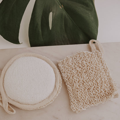 Eco-Friendly Facial Scrubber Pad – Natural Fiber  Face Exfoliating round Sponge with Soft Towel Back, Reusable Gentle Face Cleanser