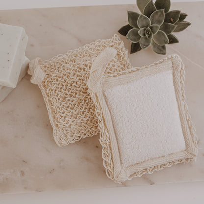 Eco-Friendly Facial Scrubber Pad – Natural Fiber Face Exfoliating square Sponge with Soft Towel Back, Reusable Gentle Face Cleanser