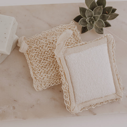Eco-Friendly Facial Scrubber Pad – Natural Fiber Face Exfoliating square Sponge with Soft Towel Back, Reusable Gentle Face Cleanser