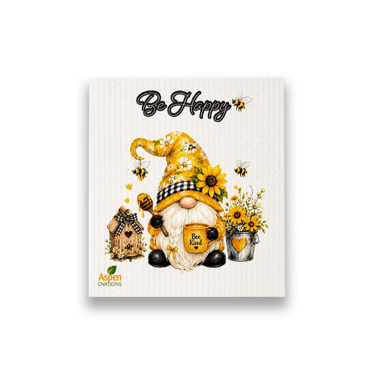Mixed Gnome & Honey single Swedish Dishcloth | Lily Pad Kitchen Decor | Cottagecore Eco )
