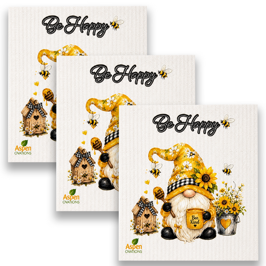 Gnome & Honey set of 3 Swedish Dishcloth | Lily Pad Kitchen Decor | Cottagecore Eco